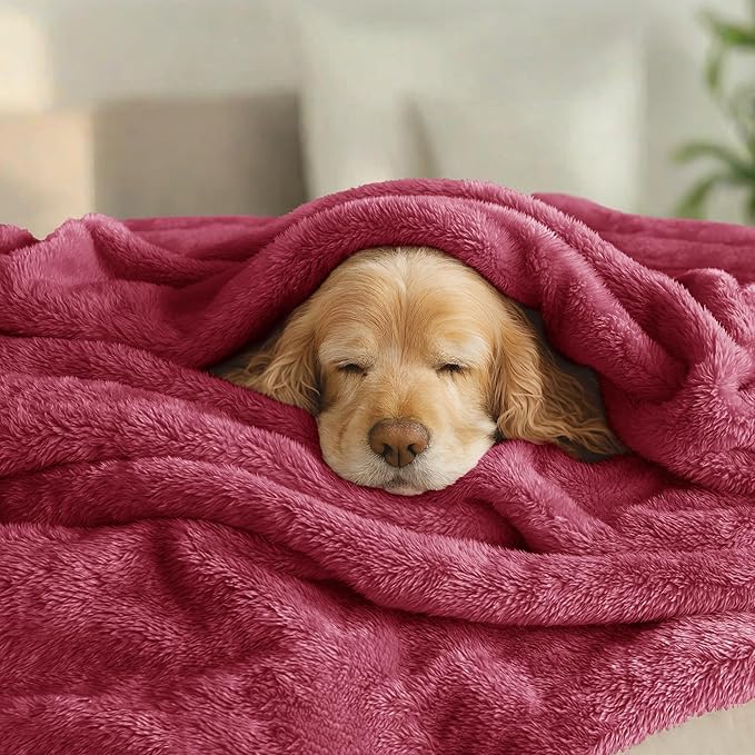 Exclusivo Mezcla Plush Fuzzy Fleece Bed Blanket Queen Size, Super Soft, Fluffy and Warm Blankets for Couch, Bed, All Season (Deep Red, 90x90 inches)