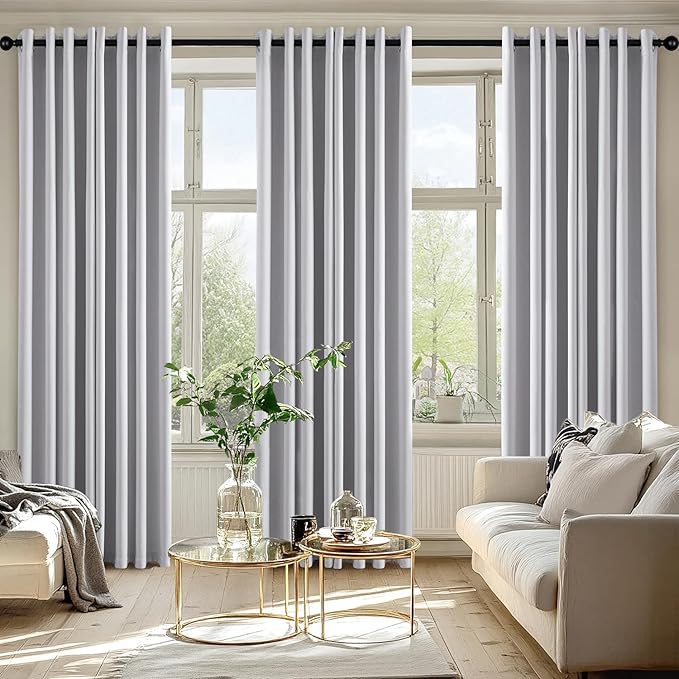 MIULEE Greyish White Blackout Curtains for Bedroom Living Room 84 Inches Long 2 Panels, Thermal Insulated Room Darkening Drapes Grommet Noise Reduction Light Blocking Window Treatments 50x84 Inch