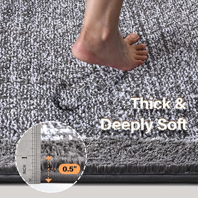 Long 2x4 Ft (48''x24'') Runner Rug for Bathroom,Non Slip Washable Large Kitchen Rugs Bath Rugs, Soft Absorbent Quick Dry Bath Mats for Shower, Hallway,Laundry, Tub(Grey)