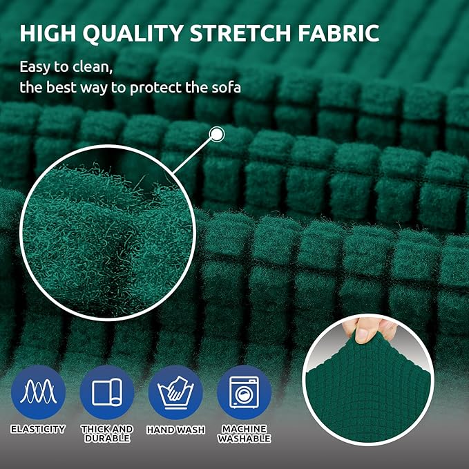 KEKUOU Stretch Sofa Cover Slipcover ，Couch Covers for 3 Cushion Couch Sofa pet Friendly (78"-94") Furniture Protector Sofa with Elastic Bottom for Kids,Dog, Jacquard Small Checked(Large,Hunter)