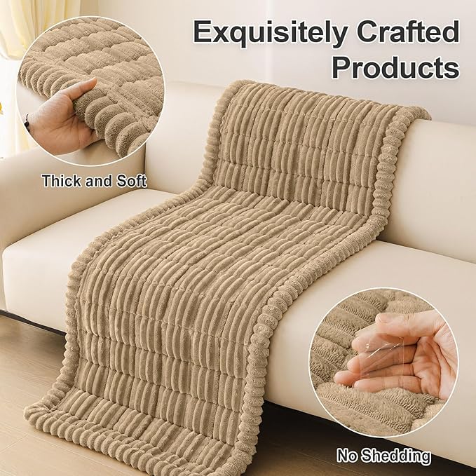 hyha Couch Covers for Dogs Washable, Non Slip Plush Dog Sofa Protectors, Fuzzy Pet Couch Covers for 3 Cushion Sofa Pet Friendly (Khaki, 27.6" x 82.7")