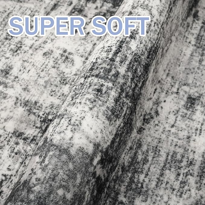 IOHOUZE Abstract Runner Rug 2x6 Ft Washable Runners for Hallways, Non Slip Kitchen Runner Printed Faux Wool Entryway Runner Indoor, Modern Abstract Floor Carpet for Hall Kitchen Bedroom, Black Gey