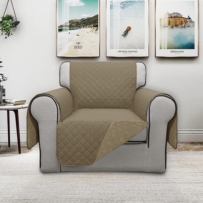 ISSUNTEX Double Protection 100% Waterproof Chair Sofa Cover for Living Room, Reversible Furniture Protector for Dogs, Pets, Kids (Chair, Beige/Beige)