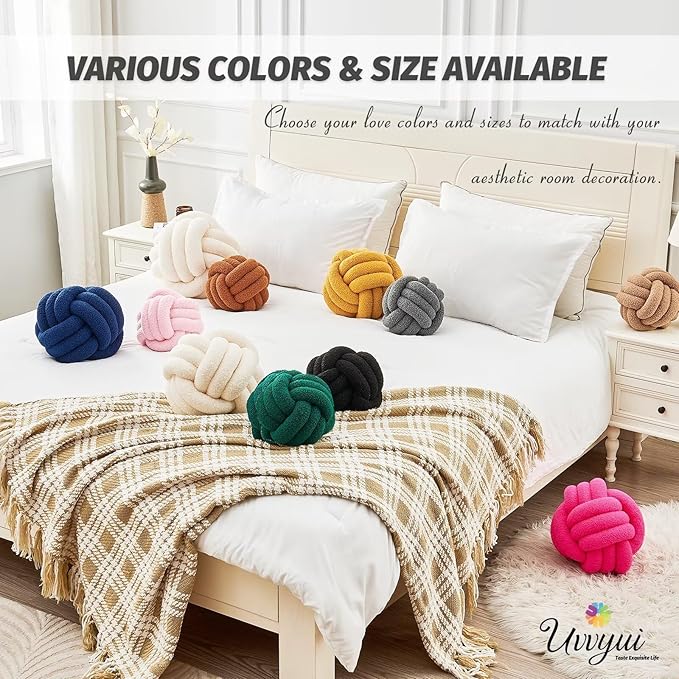 Uvvyui Knot Pillow Ball, Soft Home Decorative Pillows, Round Throw Pillow, Handmade Knotted Plush Pillow, Round Boucle Pillow Cushion (8.6 Inches Dark Gray)