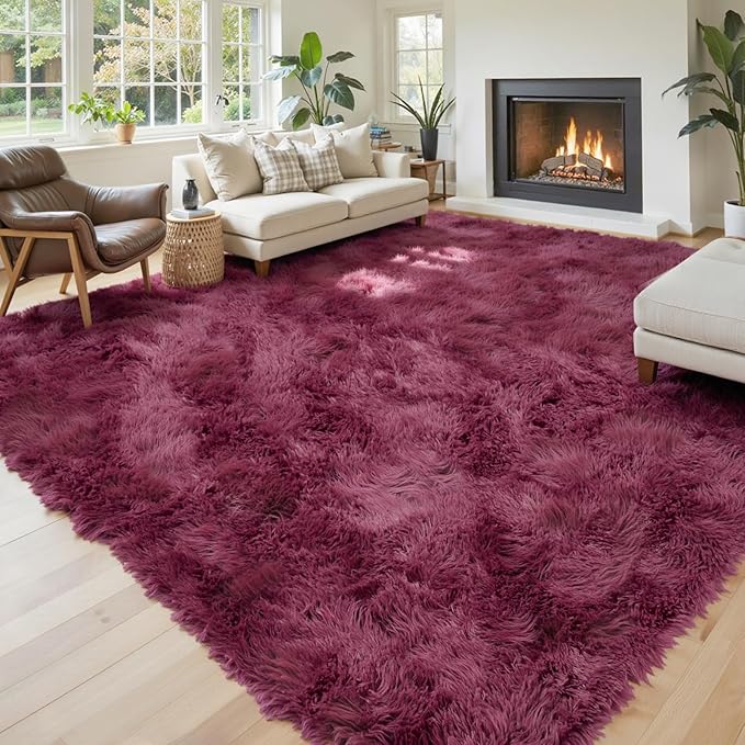 Area Rugs 9x12 Living Room, Shaggy Carpet Soft Plush Furry Bedside Rug Large Area Rugs for Bedroom Kids Girls Boys Home Decor Anti Slip(9 x 12, Burgundy)