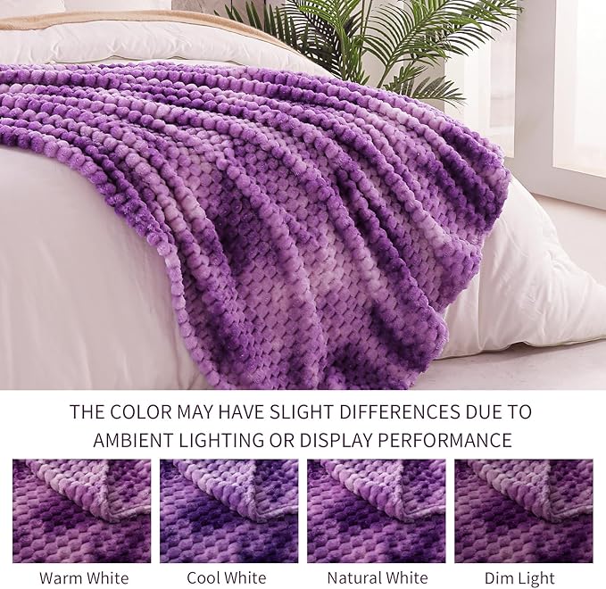 Exclusivo Mezcla Fleece Twin Blanket for Bed, Extra Large Fuzzy Tie-dye Purple Bed Blankets, Soft Cozy Plush Sofa Throws for All Seasons, 90x66 Inches
