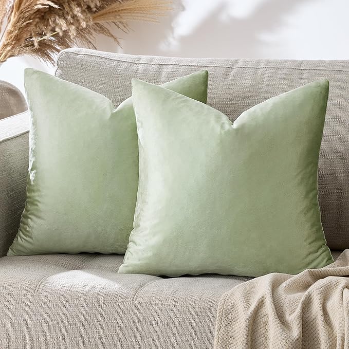 GIGIZAZA 18x18 Pillow Covers Set of 2 Velvet Throw Pillows Decorative Sage Green Covers for Couch Sofa Bedroom Pillowscase