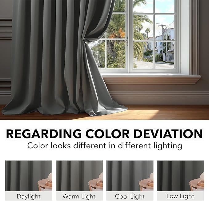 Deconovo Blackout Curtains, Thermal Insulated, W70 x L108 2 Panels, Back Tab, Machine Washable, Room-Darkening Drapes for Bedroom/Living Room Light Grey