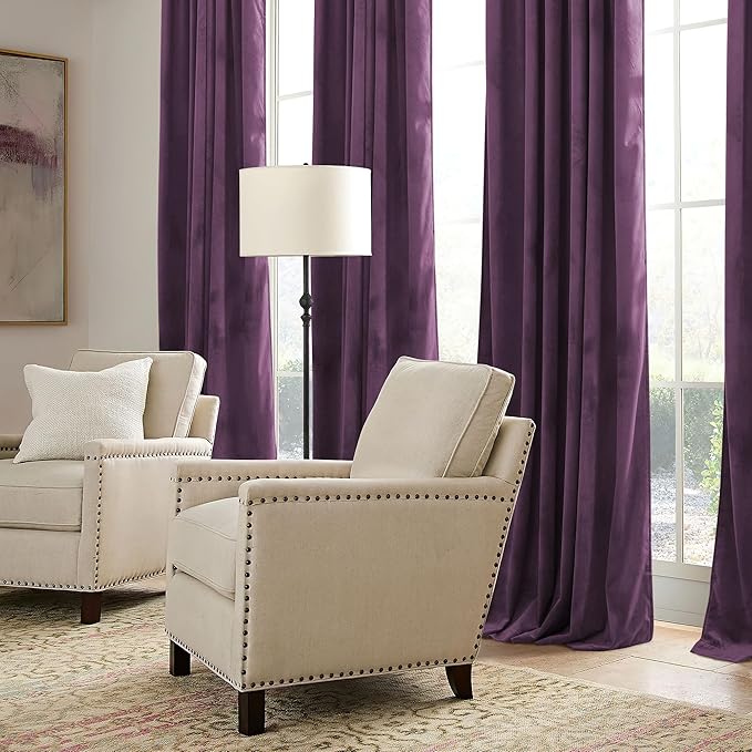 RYB HOME Purple Velvet Curtains 84 inches, Back Tab Soft Fabric Room Darkening Thermal Insulated Luxurious Home Decor Curtains for Living Room Bedroom, W 52" x L 84", 2 Panels Set