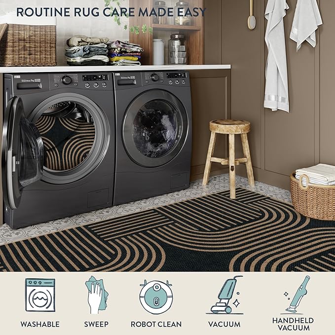 Lahome Enfys Modern Geometric Easy Jute Rug, 6x9 Area Rugs for Living Room Outdoor Patio Washable Indoor Outdoor Carpet, Farmhouse Large Non Slip Carpet for Bedroom Backyard Dining Room