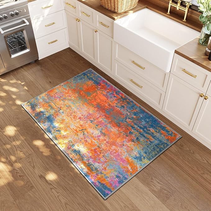 Entrance Rugs Indoor 2x3 Colorful Entry Rug Washable Abstract Rainbow Small Area Rug Non-Slip Low Pile Throw Rugs for Entryway, Kitchen Floor, Front Door Indoor Door Mat, Bathroom, Bedroom Bedside