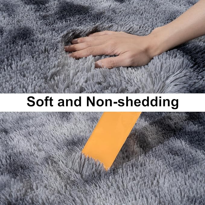 Ultra Soft Runner Rugs for Bedroom Hallways with Upgraded Non-Slip Rubber Backing & Thick Memory Sponge, 2 Packs 2x6 Feet Fluffy Shag Throw Area Rug for Bedside Dorm Tie-dye Dark Grey