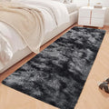 Tie-Dyed Runner Rug for Bedroom Black Grey 2x6ft Fluffy Area Rug Bedside Runner Rug for Kids Room Boys Teens Nursery Baby Living Room Dorm Home Decor Carpets