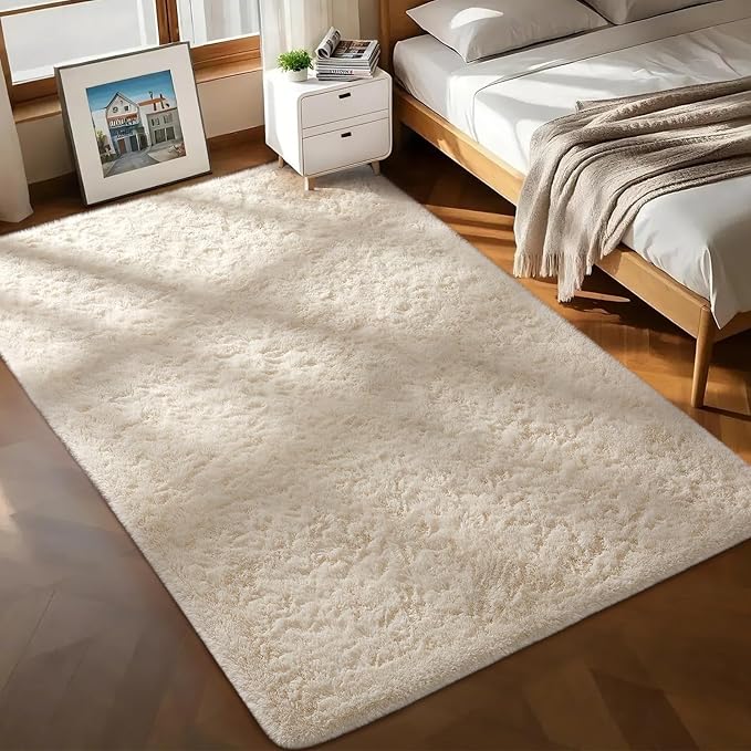 Ophanie 7x10 Area Rugs for Living Room, Upgrade Non-Slip Fluffy Soft Large Shag Bedroom Carpet, Ivory Big Indoor Thick Nursery Rug, Carpets for Boy and Girls Room Dorm Home Decor Aesthetic