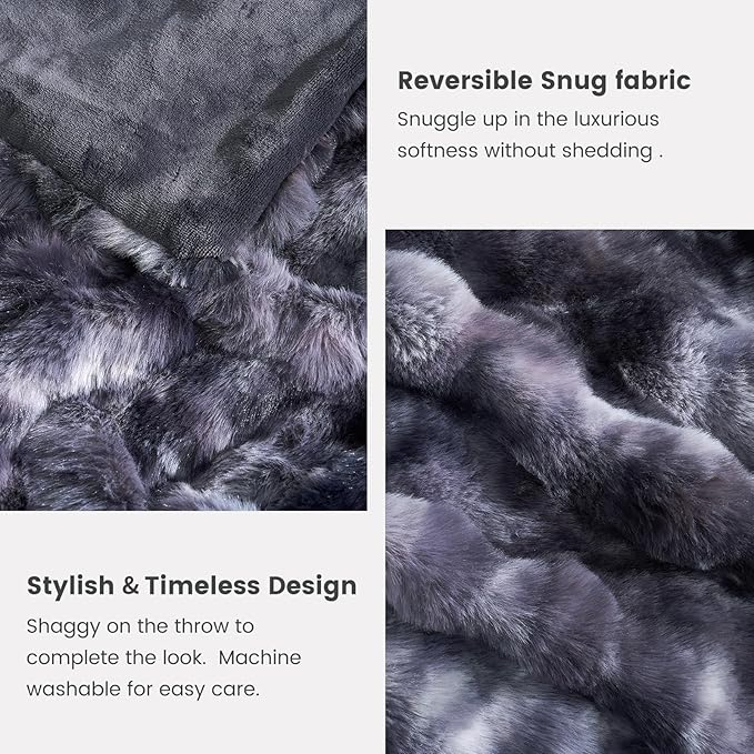 Cozy Bliss Faux Fur Throw Blanket for Bed King Size, Fuzzy Soft Plush Thick Bubble Blanket for Sofa Bedroom Living Room, 108 * 90 Inches Tie Dye Black