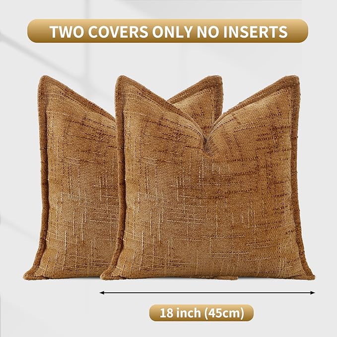 HPUK Fall Chenille Soft Throw Pillow Covers 18x18 Set of 2, Accent Cushion Covers for Living Room, Bedroom, Decorative Solid Color Pillow Covers for Couch, Sofa, Chair, Mustard Yellow