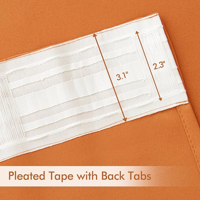 MIULEE Orange Back Tab Blackout Curtains 102 Inch Long 2 Panels Set for Living Room Bedroom, Rod Pocket/Pinch Pleated Fall Thermal Insulated Room Darkening Light Blocking Floor to Ceiling Drapes
