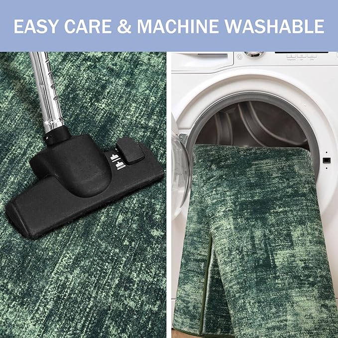 IOHOUZE Abstract Runner Rug 2x12 Ft Washable Runners for Hallways, Non Slip Kitchen Runner Printed Faux Wool Entryway Runner Indoor, Modern Abstract Floor Carpet for Hall Kitchen, Dark Green
