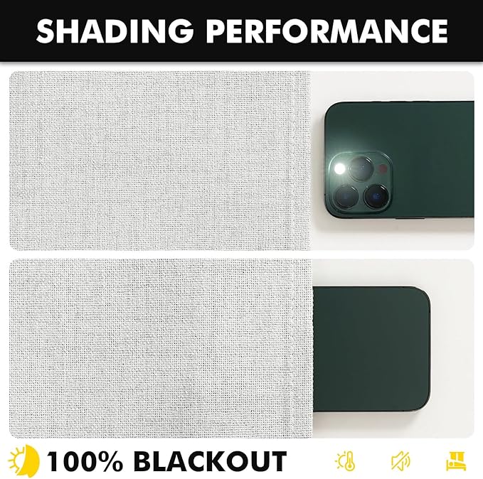 MIULEE 100% Blackout Linen Curtains for Bedroom, Heathered White Solid Luxury Decor Thermal Insulation Room Darkening Drapes for Living Room Nursery Back Tab Rod Pocket 42 x 84 Inches, 2 Panels