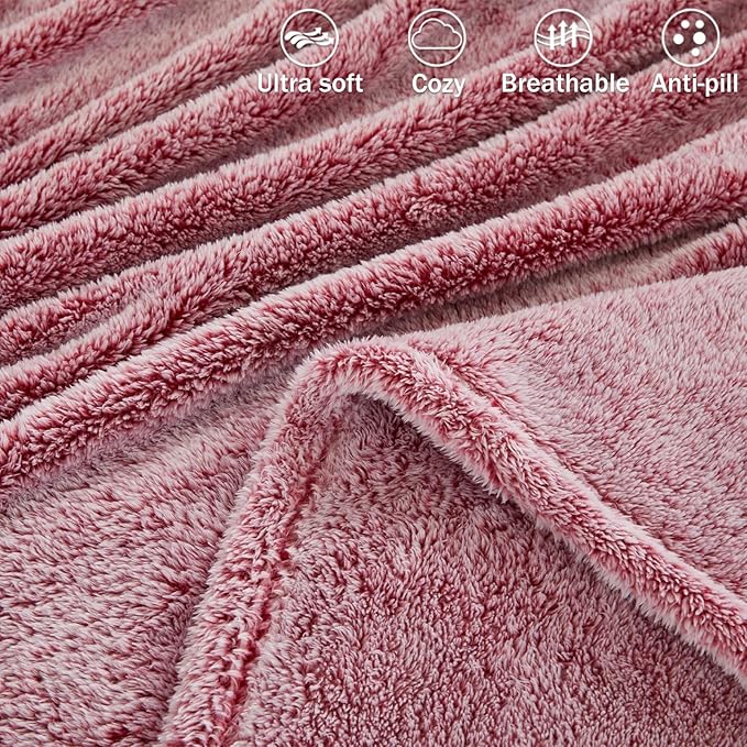 Exclusivo Mezcla Plush Fuzzy Fleece Throw Blanket Extra Large, Super Soft, Fluffy and Warm Blankets for Couch, Bed, All Season (Mixed Deep Red, 50x70 inches)