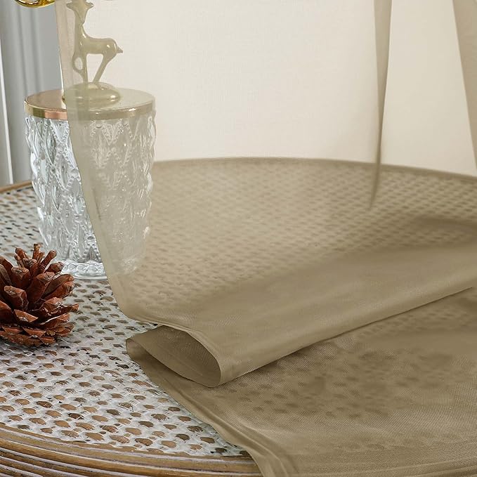 OWENIE Taupe Sheer Curtains 72 Inches Long 2 Panels Set, Transparent Voile Sheer Curtain for Living Room Bedroom Window Sliding Glass Door Treatment, 59 x 72 Inch, Taupe
