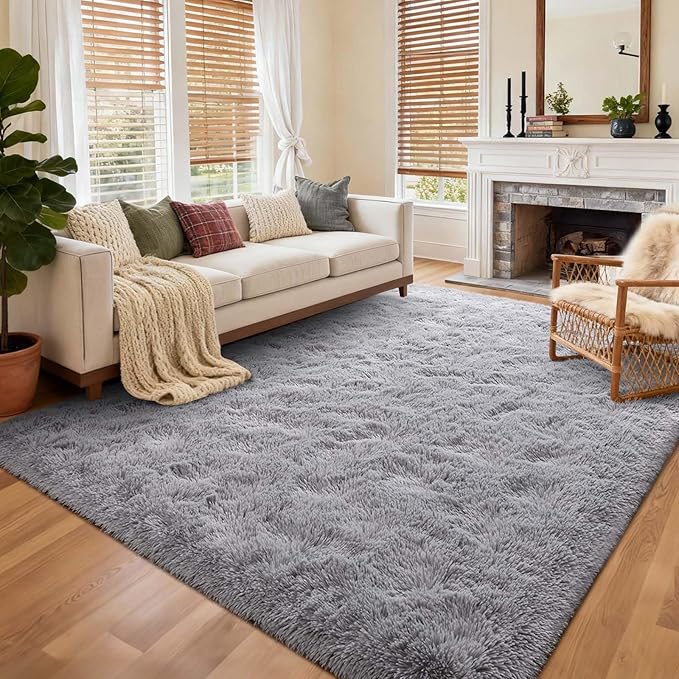6x9 Ft Large Shag Rugs for Living Room Decor, Ultra Soft Fluffy Furry Area Rugs for Bedroom Indoor Floor, Aesthetic Carpet for Kids Home (Light Grey)