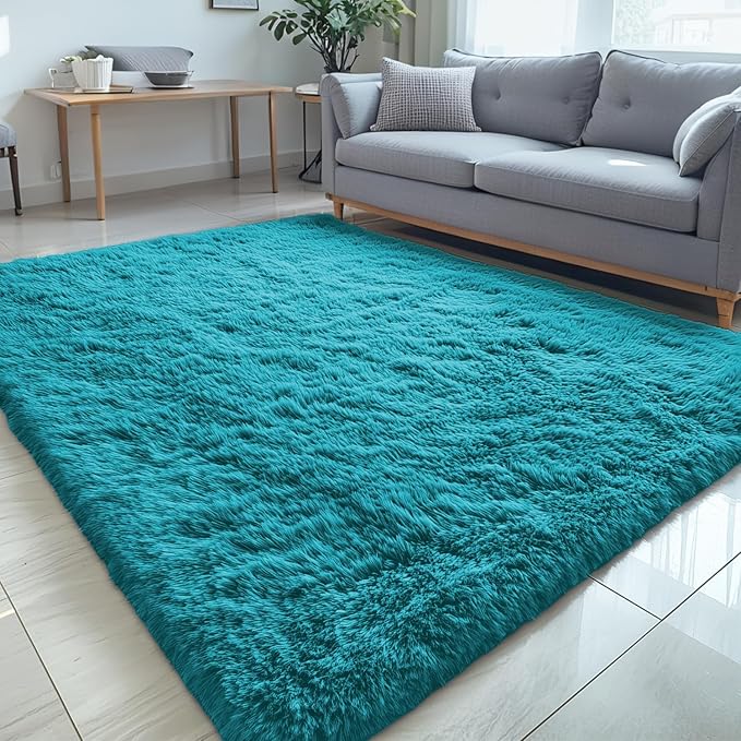 OLANLY 5x8 Machine Washable Large Area Rugs for Living Room, Bedroom, Soft Fluffy Shaggy Bedside Rug, Indoor Floor Carpet for Kids Girls and Boys, Dorms, Nursery, Home Decor Aesthetic, Teal