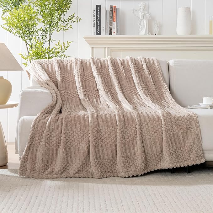 60x80 Inch Brown Twin Blanket - Soft & Fluffy Fleece, Neutral Tan Color, Cute & Aesthetic, Perfect for Sofa, Couch, Chair, Bed, Living Room & Bedroom, All-Season Use, Plush & Cozy Decorative Blanket