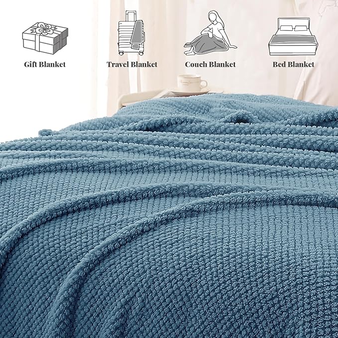 Whale Flotilla Extra Large Fuzzy Fleece Throw Blanket for Couch, 50x70 Inch Fluffy Warm Soft Jacquard Blankets for All Season, Lightweight and Cozy, Slate Blue
