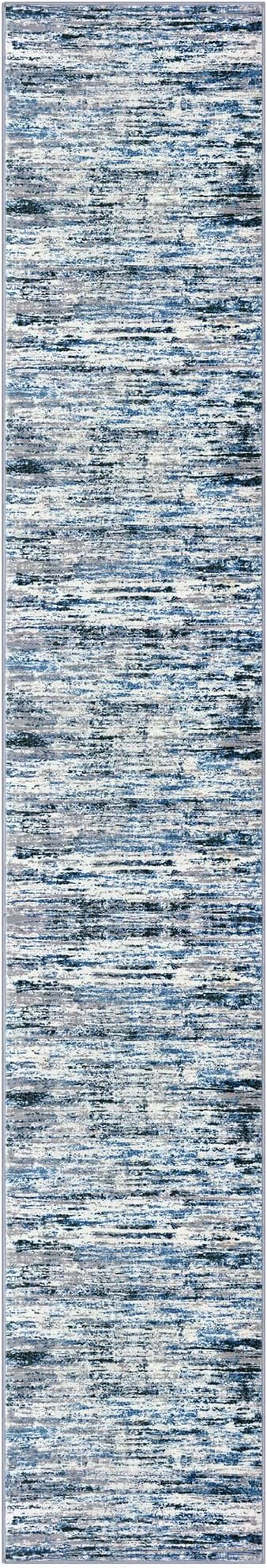 Lansny Modern Abstract Runner Rug 2x12, Grey Blue White Washable Long Kitchen Runner Non-Slip Soft Hallway Rug Runner Thin Print Faux Wool Carpet for Entryway Bedroom Laundry Room Indoor Home Decor