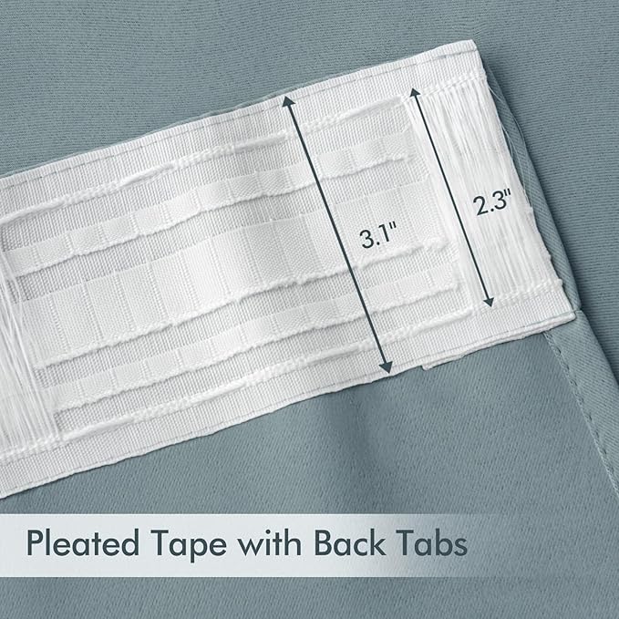 MIULEE Slate Blue Back Tab Blackout Curtain 96 Inch Long 2 Panels Set for Bedroom, Rod Pocket/Pinch Pleat Thermal Insulated Living Room Darkening Pleated Light Blocking Floor to Ceiling Drape