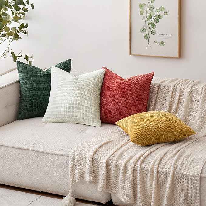 MIULEE Pack of 2 Couch Throw Pillow Covers 20x20 Inch Neutral Pure White Modern Boho Accent Decorative Pillow Covers Soft Chenille Farmhouse Cushion Covers for Home Decor Bed Sofa Living Room