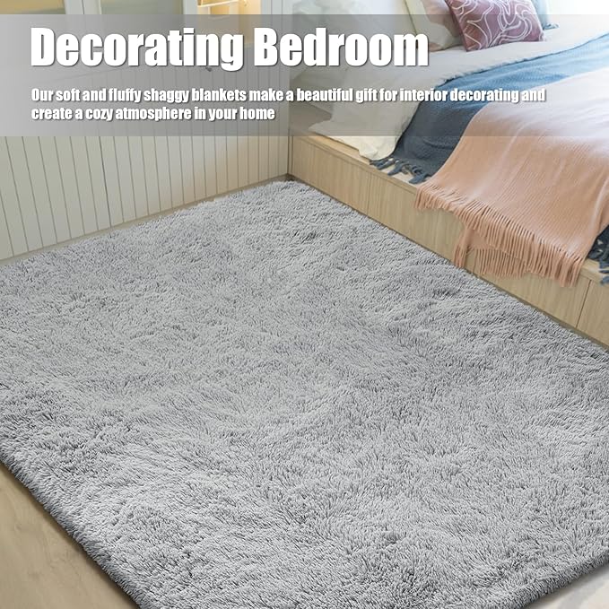 6x9 Fluffy Area Rug for Living Room,Shag Area Rugs for Bedroom,Grey Soft Fuzzy Rug Non-Shedding Indoor Plush Carpet for Kids Bedroom Nursery Dorm Home Decor