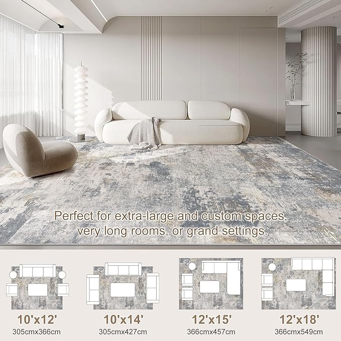 UERMEI 10x14 Area Rug Living Room Rugs - Washable Neutral Modern Abstract Soft Thin Large Rug Indoor Floor No Slip Rug Carpet for Bedroom Under Dining Table Home Office Decor - Blue Grey
