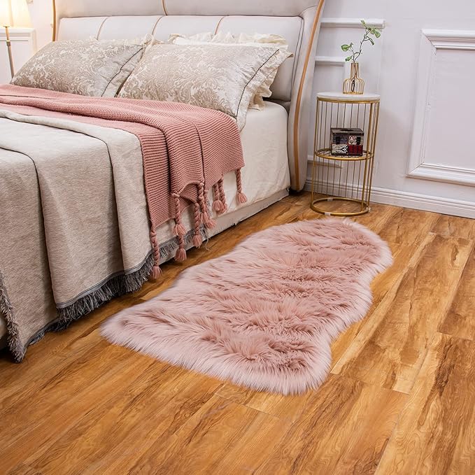 EasyJoy Ultra Soft Fluffy Shaggy Area Rug Faux Fur Rug Chair Cover Seat Pad Fuzzy Area Rug for Bedroom Floor Sofa Living Room (2 x 4 ft Sheepskin, Pink)