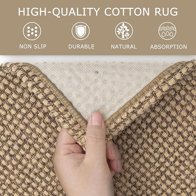 KOZYFLY Extra Long Runners for Hallways 2.6x14 ft Washable Kitchen Runner Non Slip Rubber Backed Hallway Rug Cotton Entryway Runner Rug Floor Carpet for Indoor Hall, Kitchen, Stair, Tan/Orange/Brown