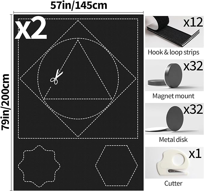 BKSAI 100% Blackout Window Cover, Portable Magnetic Black Out Curtains for Window, Black Out Shades No Drill Cuttable Blackout Blinds for Bedroom, RV, Nursery, Media Room, 79x57 inch, 2Pack