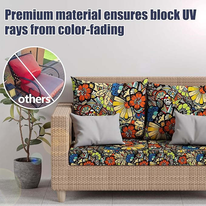 8Pcs Stretch Patio Cushion Covers, Outdoor Couch & Sofa Replacement Slipcovers for Patio Furniture Cushion Covers, Washable Reusable Furniture Protector