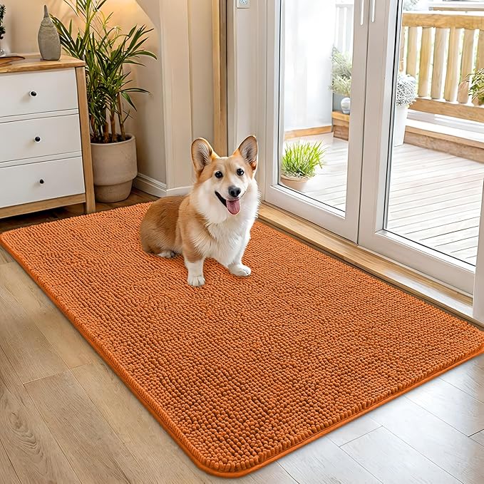 OLANLY Dog Door Mat for Muddy Paws 45x27, Absorbs Moisture and Dirt, Absorbent Non-Slip Washable Doormat, Quick Dry Chenille Mud Mat for Dogs, Entry Indoor Entryway Carpet for Inside Floor, Clay