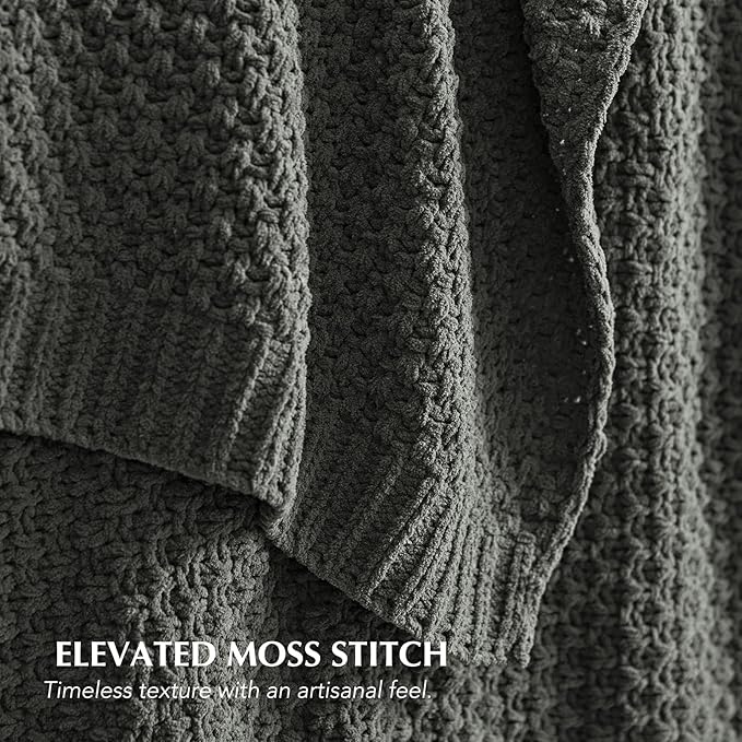 EVERGRACEHOME Chunky Chenille Knit Throw Blanket for Couch, Soft Luxurious Moss Stitch Blankets for Bed, Cozy Decorative Farmhouse Knitted Throws for Sofa, Charcoal Gray, 60" x 80"