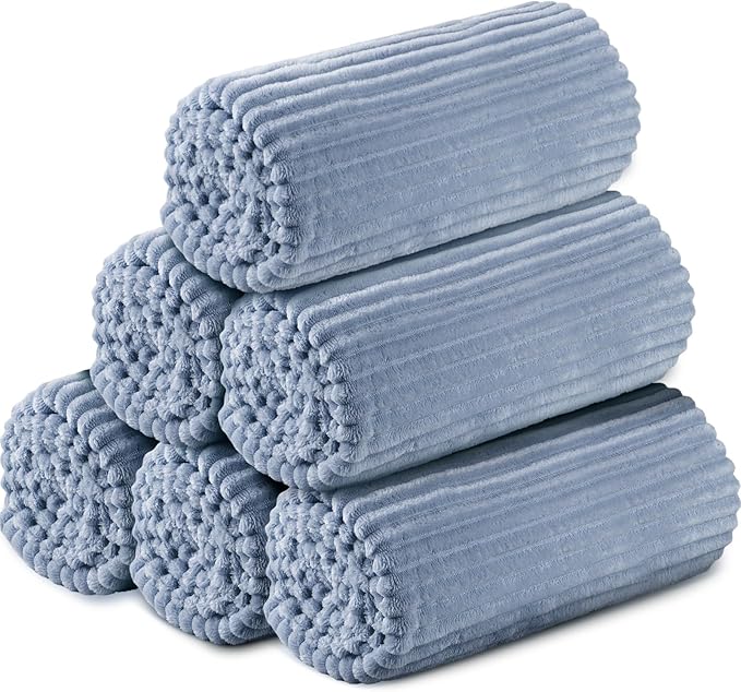 Buryeah 6 Pcs Flannel Throw Blanket Bulk 50 x 60 in Sleepover Blanket Outdoor Wedding Throw Lightweight, Oeko-tex Standard 100 Certified for Sofa Homeless Gifts (Dusty Blue)