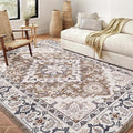 Lofus 4x6 Area Rugs for Living Room, Washable Area Rug, Rugs for Bedroom, Kitchen, Vintage Boho Carpet, Soft Non-Slip, Low Pile Large Area Rug for Office Dining Room, Floral Brown