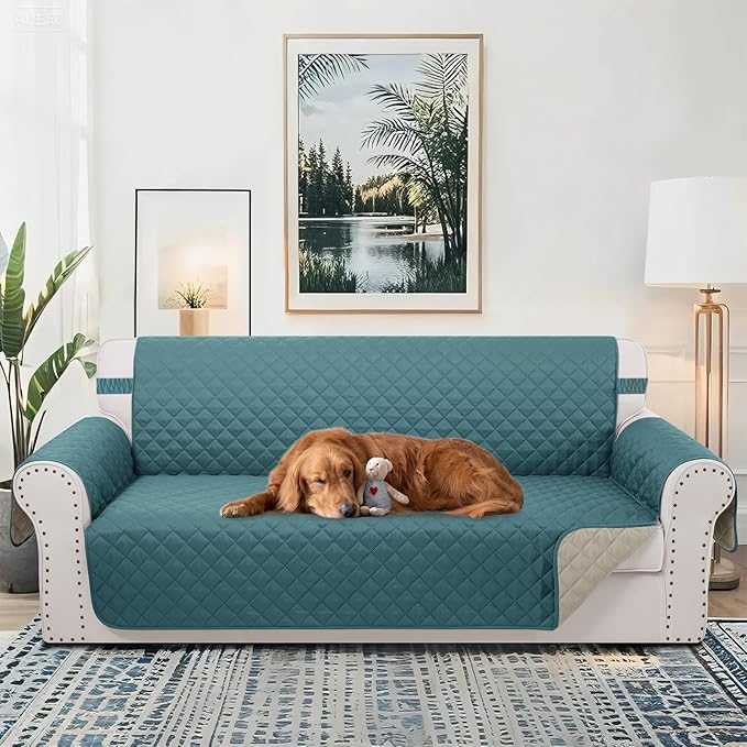 Reversible Sofa Covers Couch Cover Furniture Protector for Dogs Elastic Straps Water Resistant(Sofa,Blue/Beige)