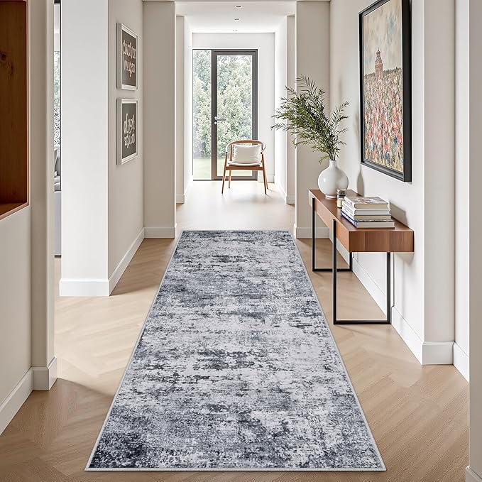2.6'x8' Runner Rug Washable Rug;Modern Abstract Soft Thin Runner Rug Grey