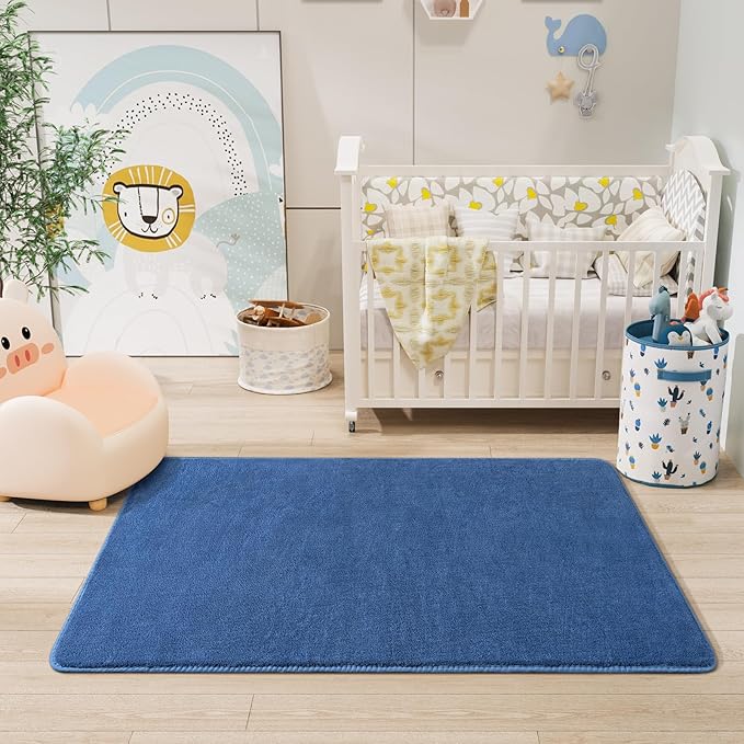 Amearea Modern Washable Runner Rugs, 2x4 Feet Blue Bedroom Runner, Small Area Rug for Living Room, Non-Slip Memory Foam Rug for Hallway Entryway Kids Boys Girls Laundry