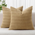 MIULEE Pack of 2 Corduroy Decorative Throw Pillow Covers 24x24 Inch Soft Boho Striped Pillow Covers Modern Farmhouse Home Decor for Sofa Living Room Couch Bed Khaki
