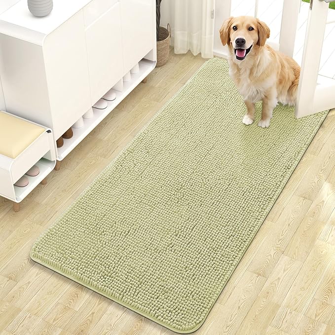OLANLY Dog Door Mat for Muddy Paws 47x24, Absorbs Moisture and Dirt, Absorbent Non-Slip Washable Doormat, Quick Dry Chenille Mud Mat for Dogs, Entry Indoor Entryway Carpet for Inside Floor, Vanilla