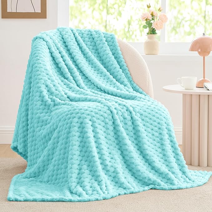 BEDELITE Fleece Blanket - 3D Jacquard Decorative Aqua Throw Blankets for Couch & Bed, Soft and Cozy Warm Plush Fluffy Blanket All Seasons Suitable, 50x60Inches