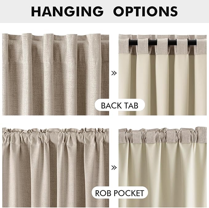 MIULEE 100% Blackout Linen Curtains for Bedroom, Taupe Solid Luxury Decor Thermal Insulation Room Darkening Drapes for Living Room Nursery Back Tab Rod Pocket 42 x 90 Inches, 2 Panels
