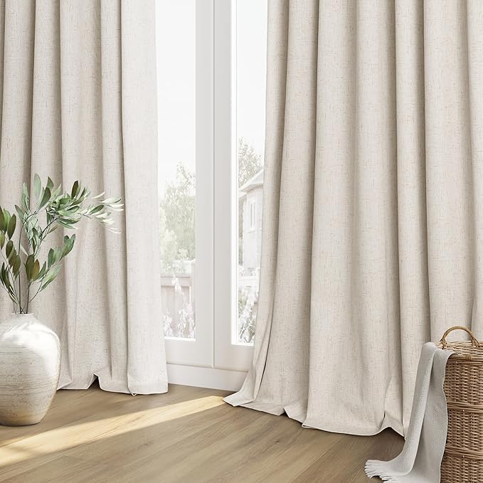 Guken 100% Blackout Linen Curtains 72 Inch Length 2 Panels Set for Living Room Bedroom Back Tab Thermal Insulated Black Out Drapes Room Darkening Farmhouse Style for Bedroom Window Curtains 52x72